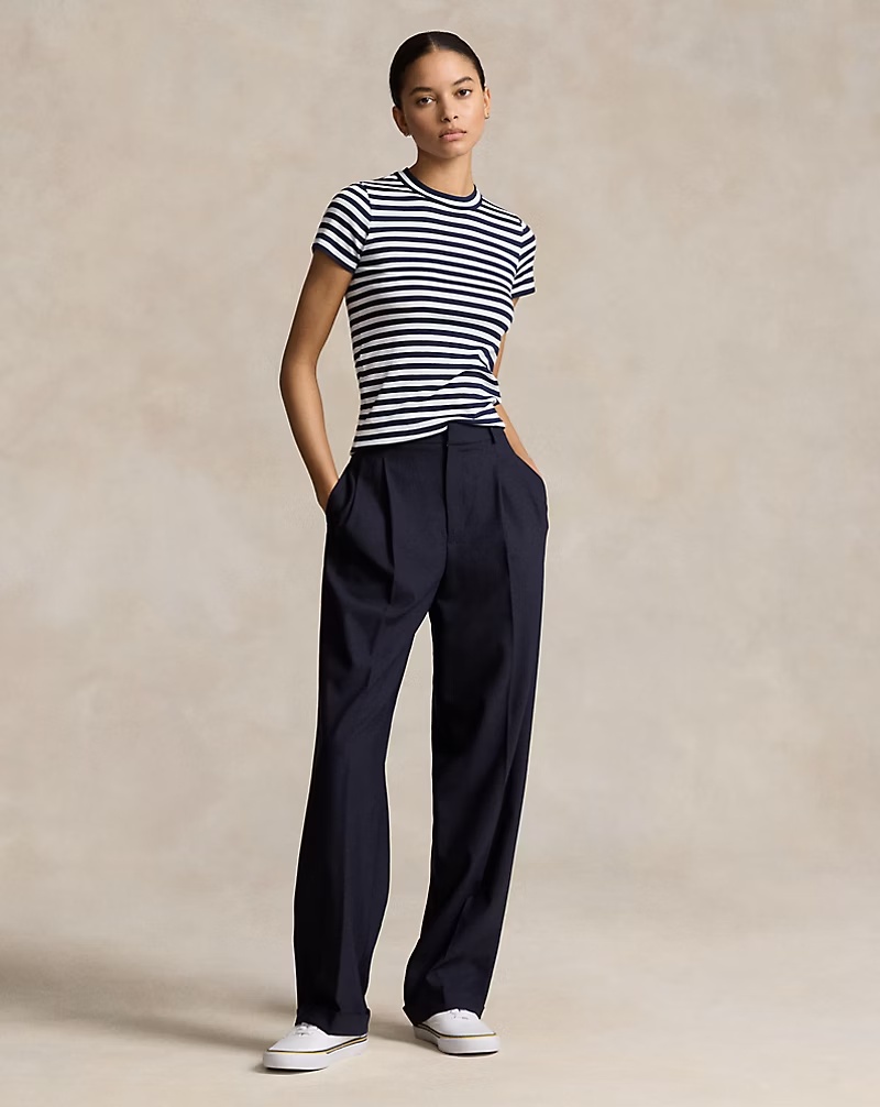 Striped Ribbed Cotton Crewneck Tee