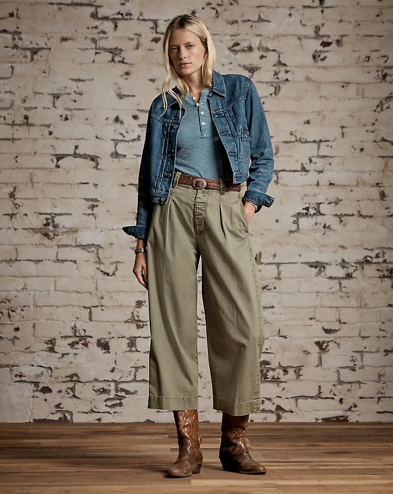 Cotton Cropped Wide-Leg Pant