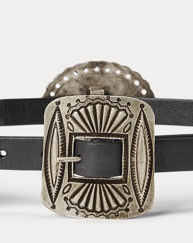 Metal-Accent Leather Belt