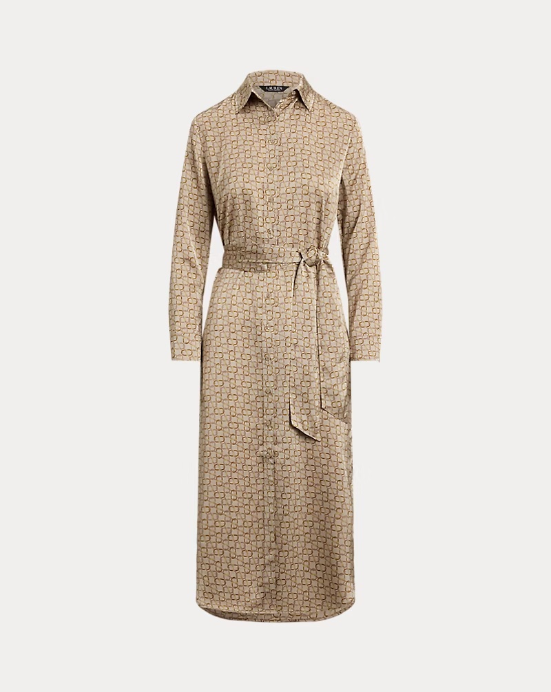 Geo-Print Satin Charmeuse Shirtdress