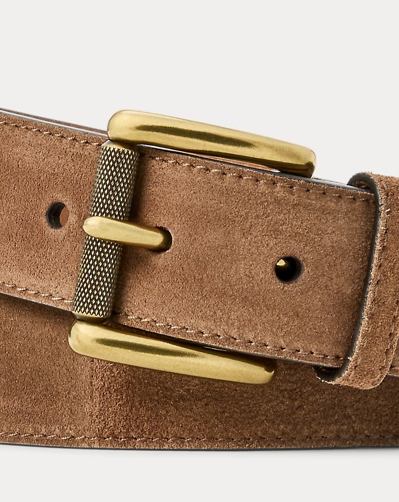 Calf-Suede Roller-Buckle Belt
