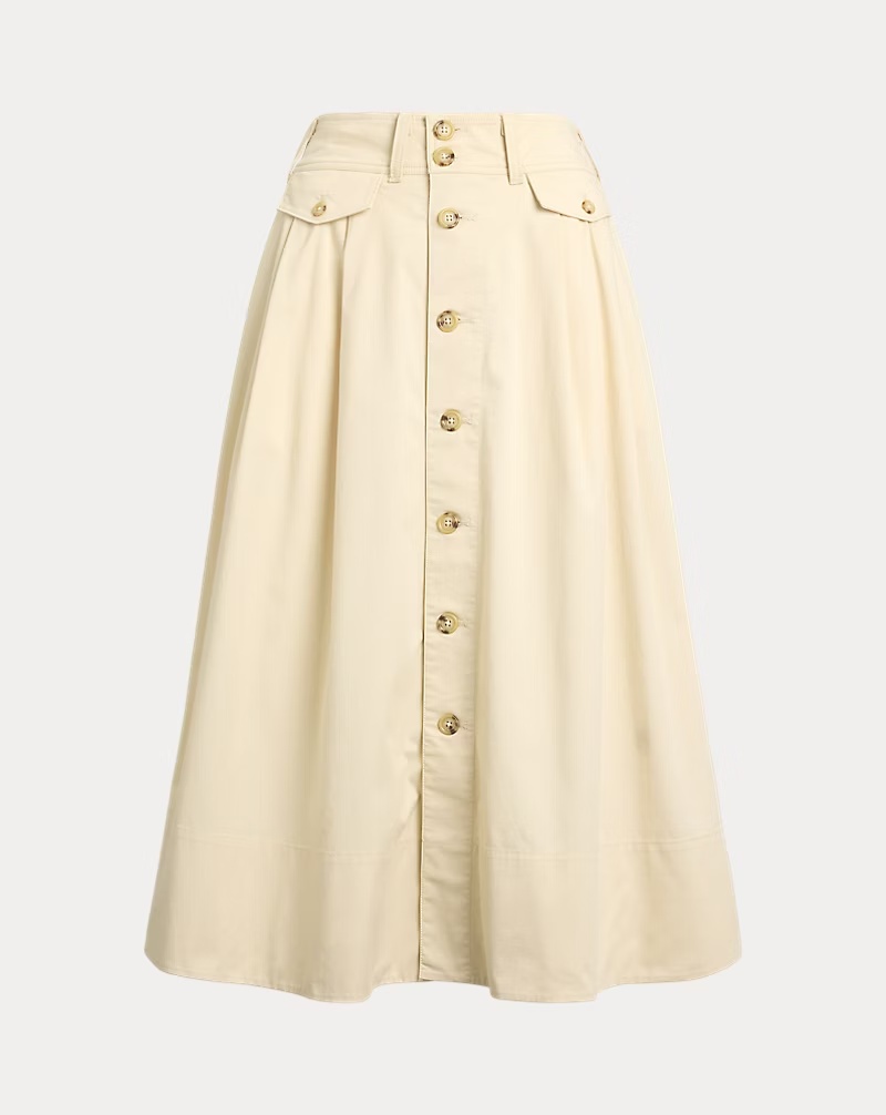 Button-Front Micro-Sanded Twill Skirt