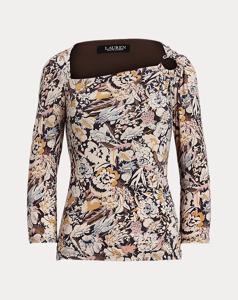Floral Stretch Jersey Asymmetrical Top