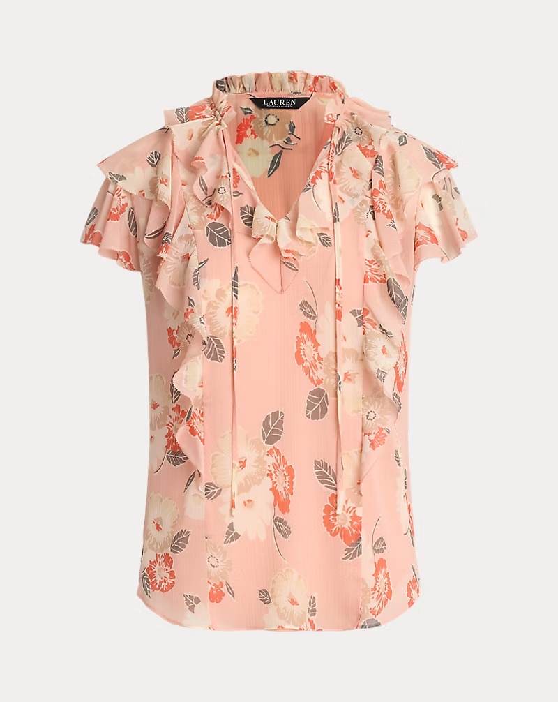 Floral Ruffle-Trim Georgette Blouse