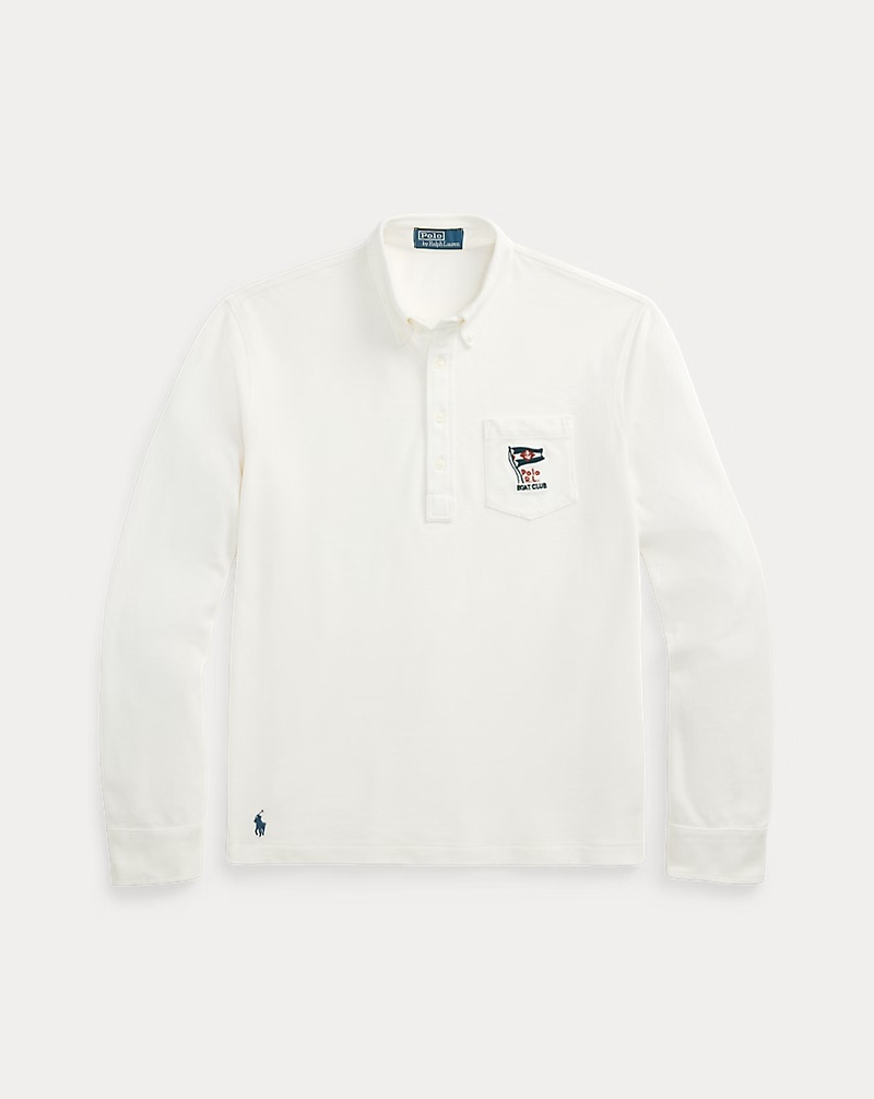 Nautical-Embroidered Mesh Polo Shirt