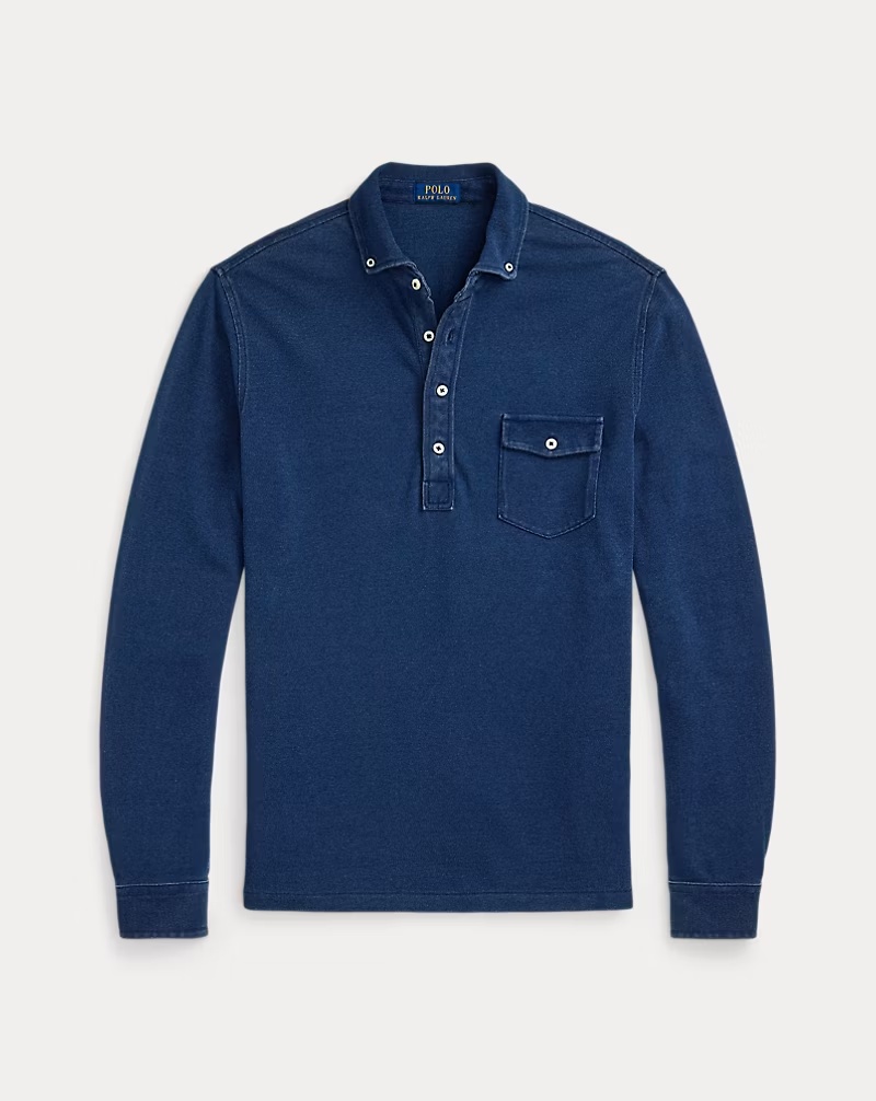 Indigo-Dyed Mesh Polo Shirt