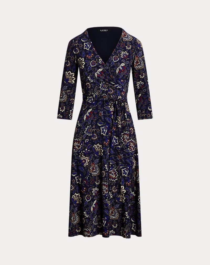 Floral Surplice Stretch Jersey Dress
