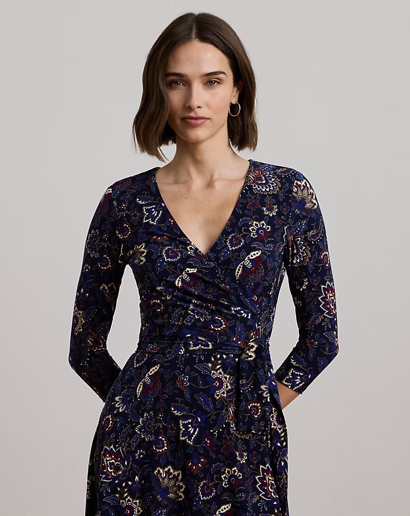 Floral Surplice Stretch Jersey Dress