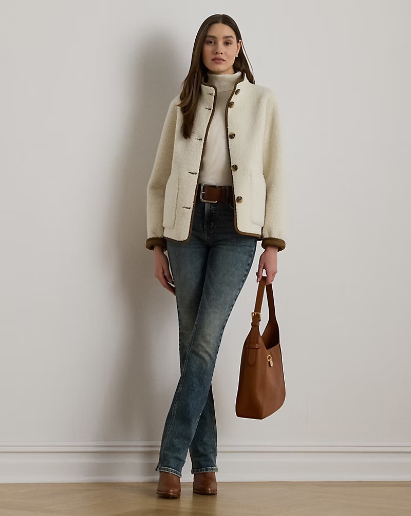 Faux-Shearling Funnelneck Coat
