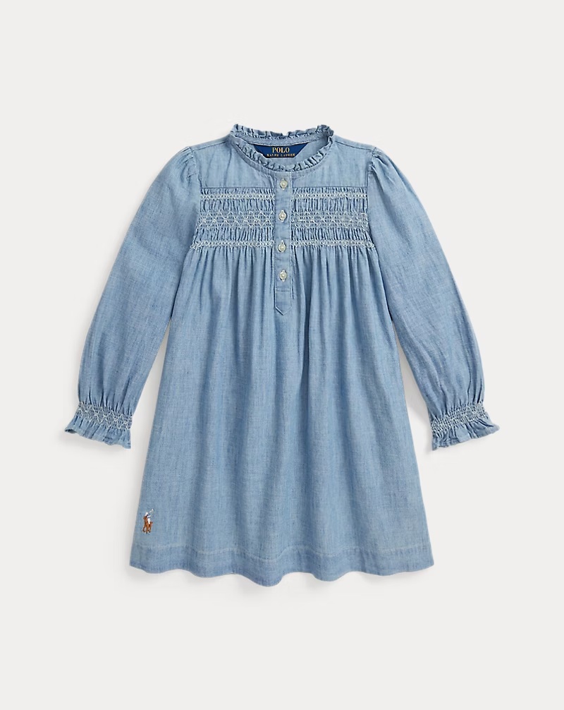 Smocked Indigo Chambray Dress