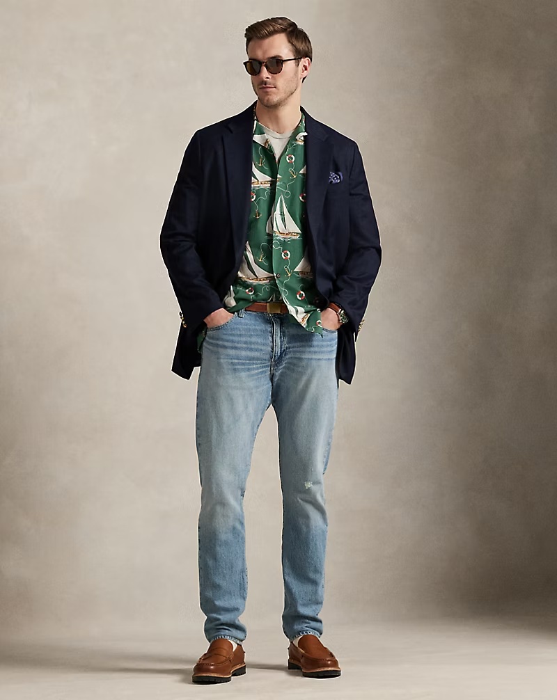 Sailboat-Print Oxford Camp Shirt