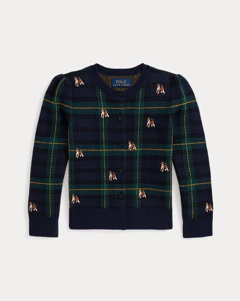 Dog-Embroidered Wool Cardigan
