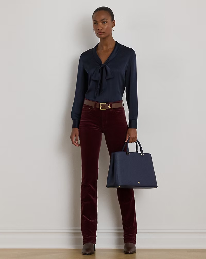 Satin Charmeuse Tie-Neck Blouse