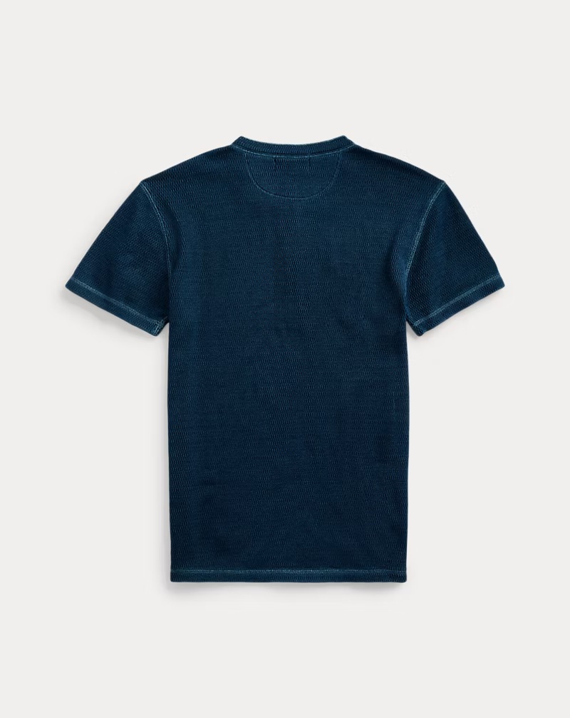 Waffle-Knit Short-Sleeve Henley Shirt