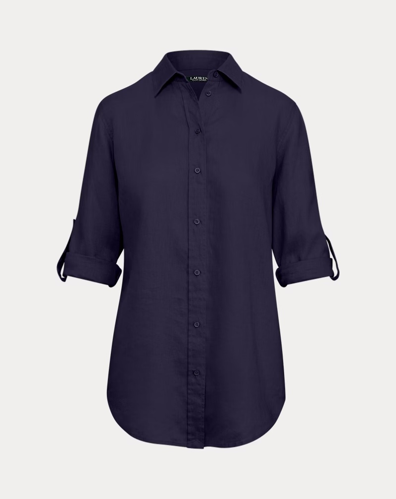 Relaxed Fit Linen Roll TabâSleeve Shirt