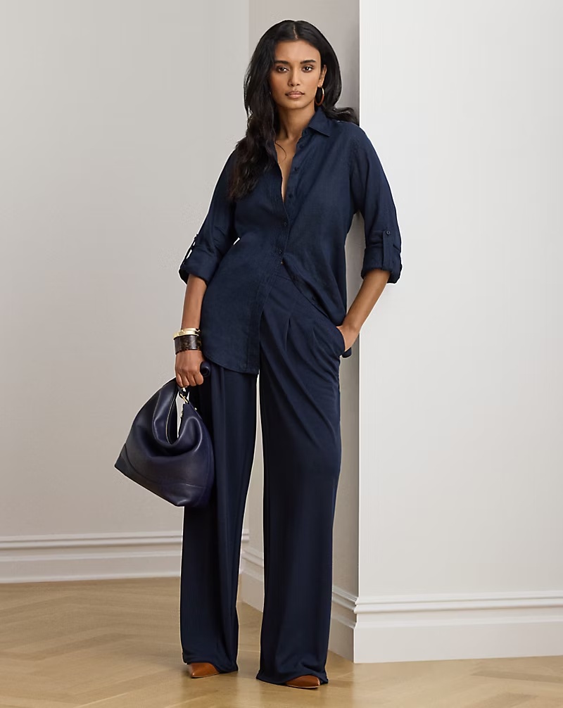 Relaxed Fit Linen Roll TabâSleeve Shirt