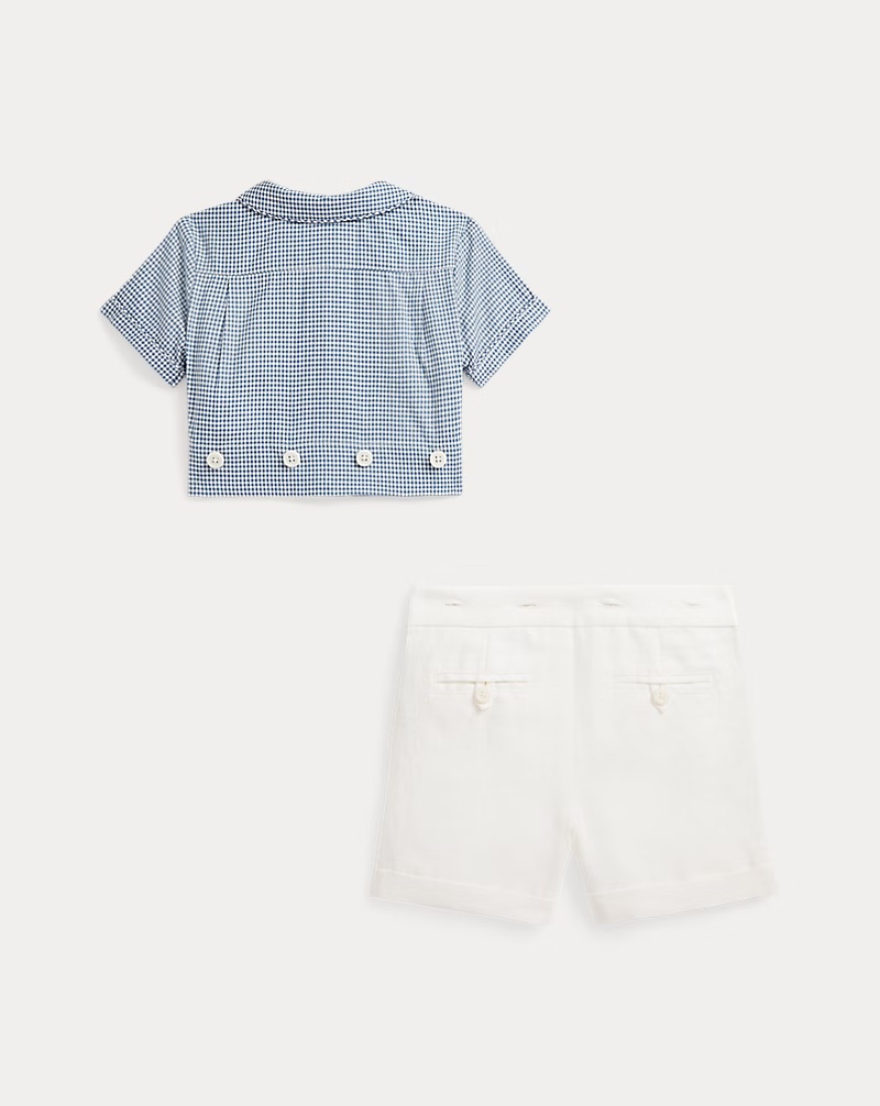 Gingham Cotton Shirt & Linen Short Set